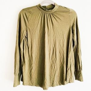 Ann Taylor LOFT Green Mock Neck Long Sleeve Top XS